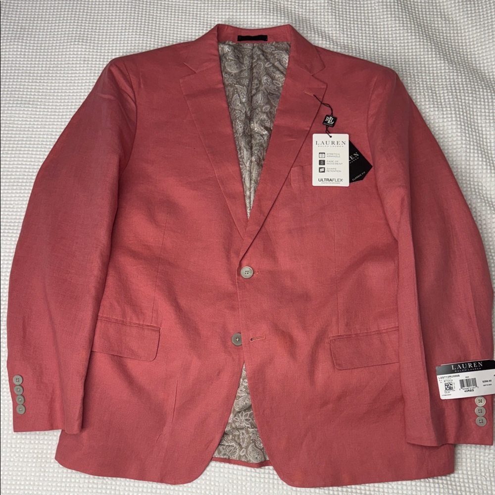 Salmon Red Lauren Ralph Lauren Linen Blazer - 43 Reg